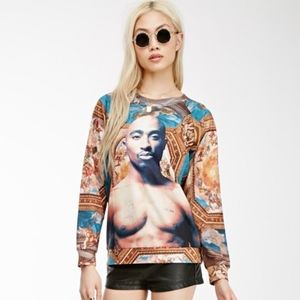 Forever 21 Tupac Fresco Print Pullover Long Sleeve Sweatshirt small